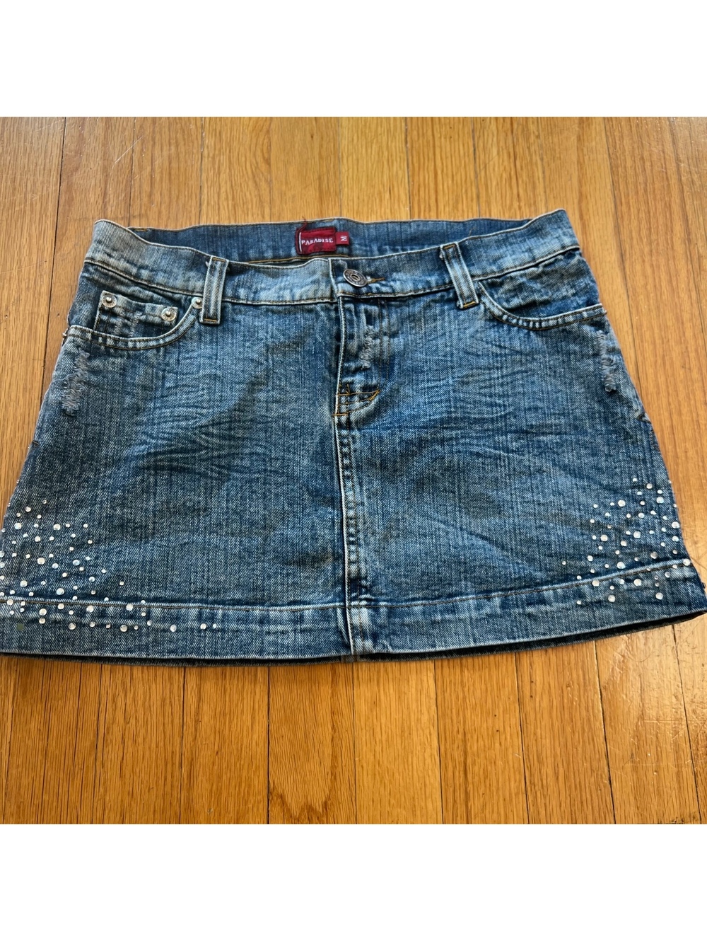 Vintage Y2K bedazzled denim mini skirt